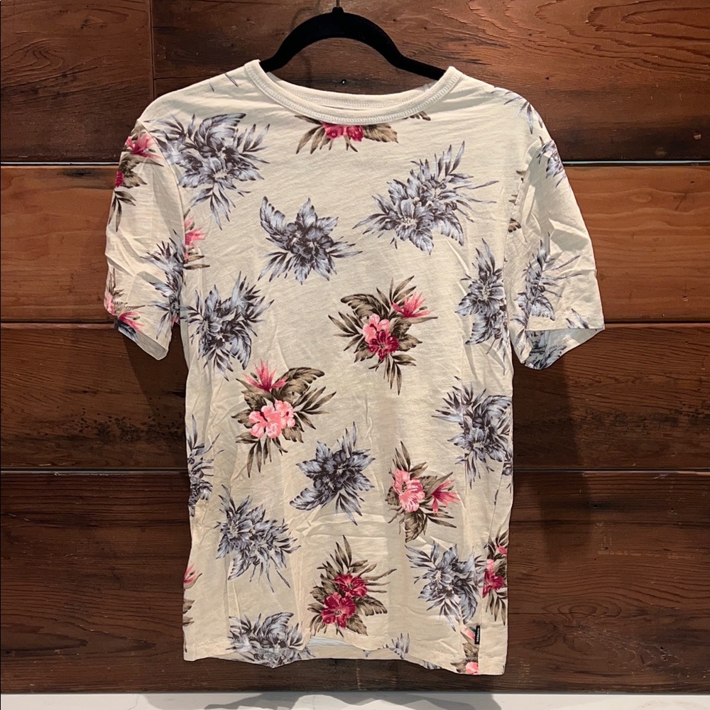 🔥‼️Mens Express Floral Print Short Sleeve Tee - Cream and Pink‼️🔥